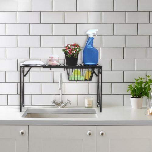 over the sink plant rack Black Metal Expandable Over-The-Sink Rack w/Pull-Out Drawer