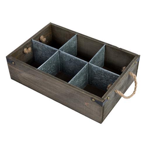 Barnwood Style Organizer Box w/ Metal Dividers & Handle - MyGift