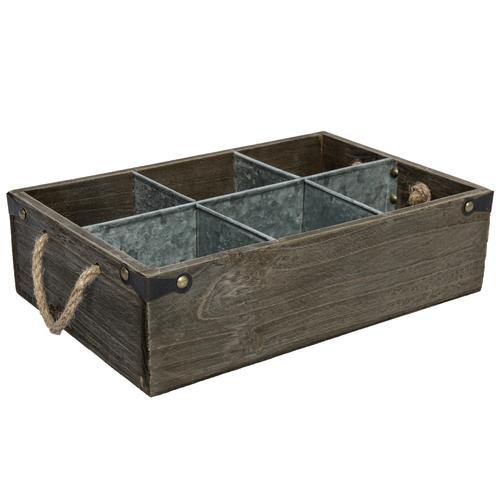 MyGift Barnwood Style Decorative Storage Box, Organizer Caddy with Metal Dividers & Handle