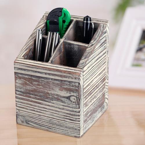Rustic Torched Wood Pen Holder