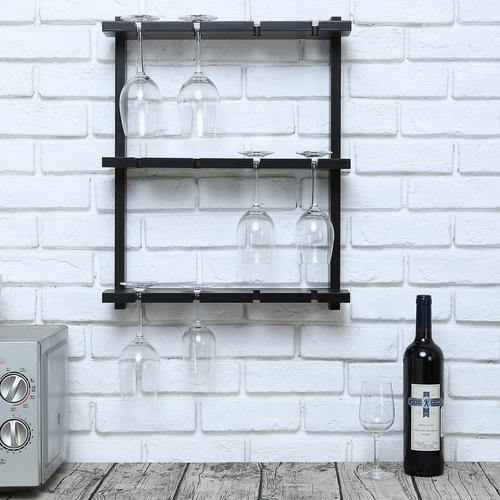 Black Wood Wall-Mounted 12 Wine Glass Holder Rack - MyGift