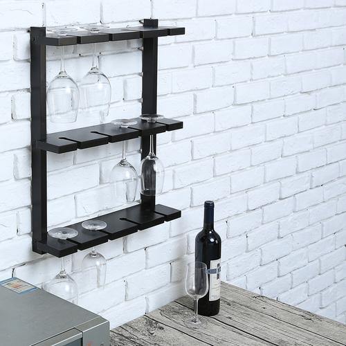 Black Wood Wall-Mounted 12 Wine Glass Holder Rack
