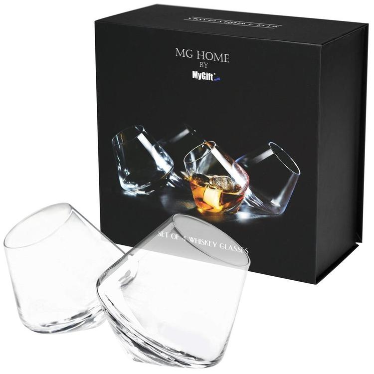 Tilted Crystal Whiskey, Scotch & Bourbon Tumbler Glasses, Set of 4 - MyGift Enterprise LLC