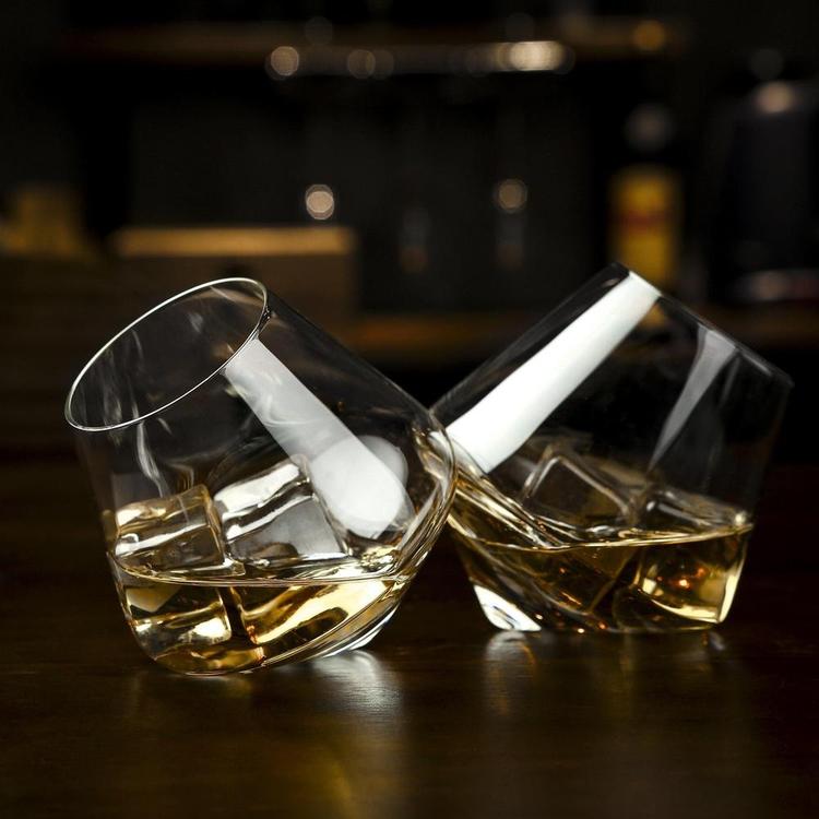 Tilted Crystal Whiskey, Scotch & Bourbon Tumbler Glasses, Set of 4 - MyGift Enterprise LLC