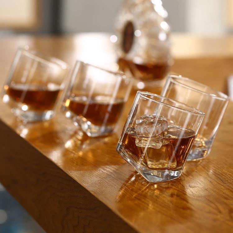 Tilting Whiskey Scotch Glasses, Set of 4 in Gift Box - MyGift