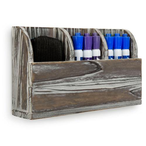 Torched Solid Wood Wall Mounted Remote Control Organizer - MyGift