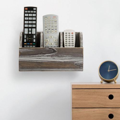 Torched Solid Wood Wall Mounted Remote Control Organizer