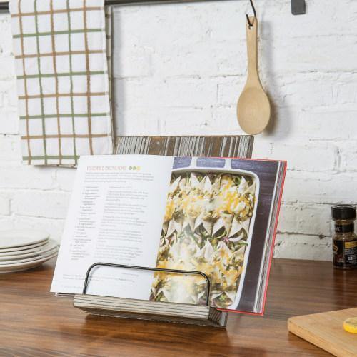 Torched Wood and Metal Cookbook Holder - MyGift