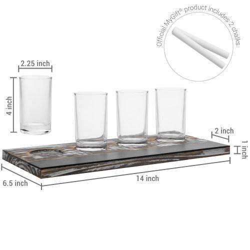 Torched Wood Beer Flight Tray with 4 Glasses & Chalkboard Panel - MyGift