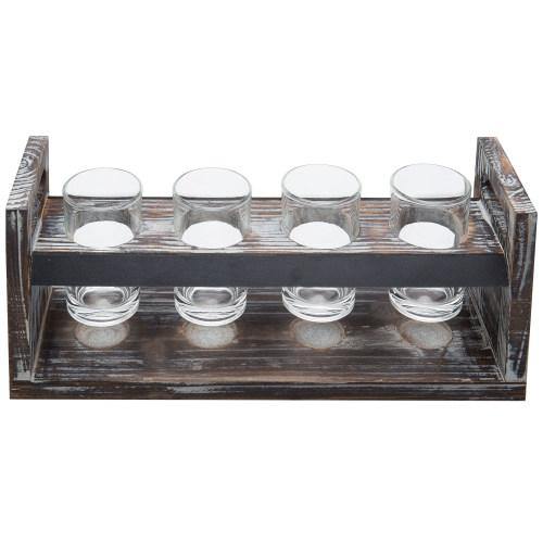 Torched Wood Beer Flight Tray with Chalkboard, 4 Glasses and Bottle Cap Holder - MyGift