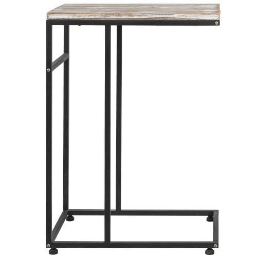 Torched Wood & Black Metal C-Shape End Table - MyGift