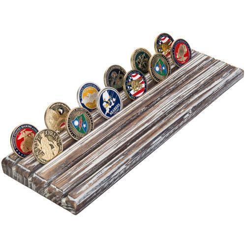 Torched Wood Challenge Coin Display, Set of 2