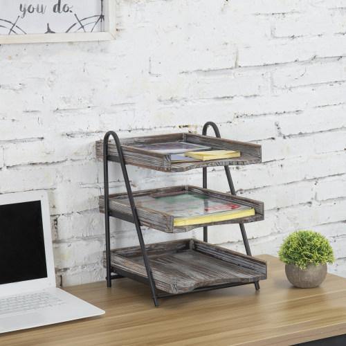 Torched Wood Desktop File & Document Tray