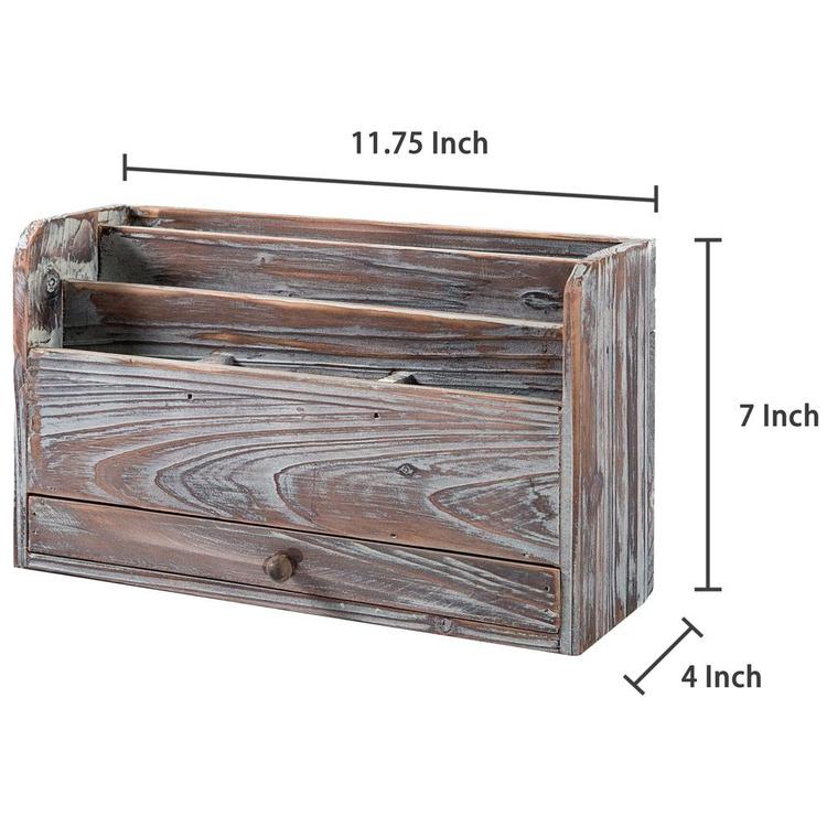 Torched Wood Desktop Office Supplies / Document Organizer Rack, Brown - MyGift Enterprise LLC