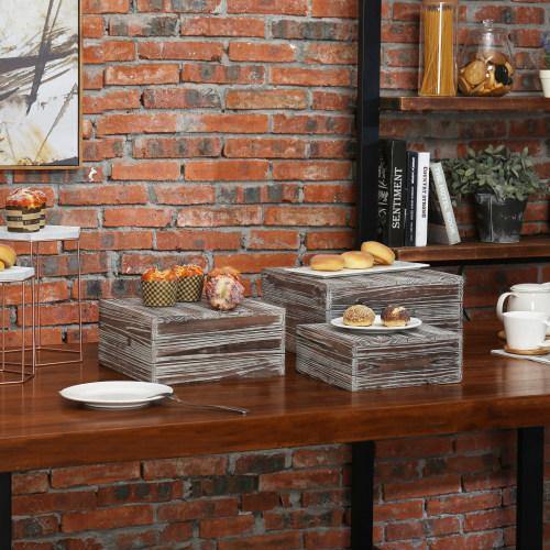Torched Wood Display Risers, Set of 3
