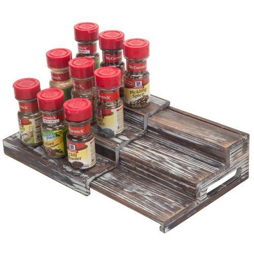 MyGift Rustic Torched Wood Spice Jar Organizer Rack with 3 Tier Stair  Design, Kitchen Countertop Seasoning and Condiment Storage Display Shelf