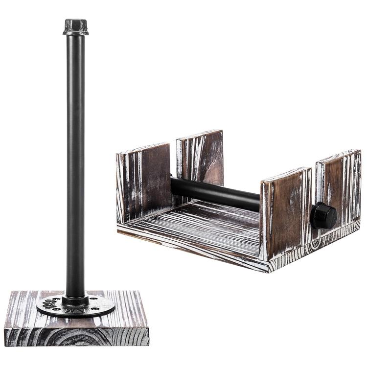 Torched Wood / Industrial Metal Pipe Paper Towel Dispenser & Napkin Holder Set