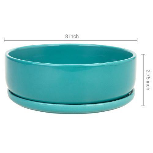 Turquoise Ceramic Succulent Planter with Removable Saucer - MyGift