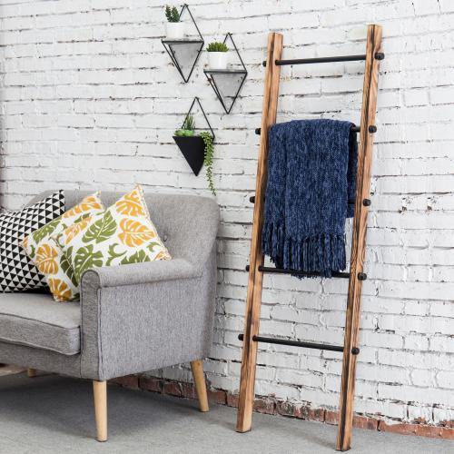 Urban Rustic Wall-Leaning Wood Metal Blanket Ladder – MyGift