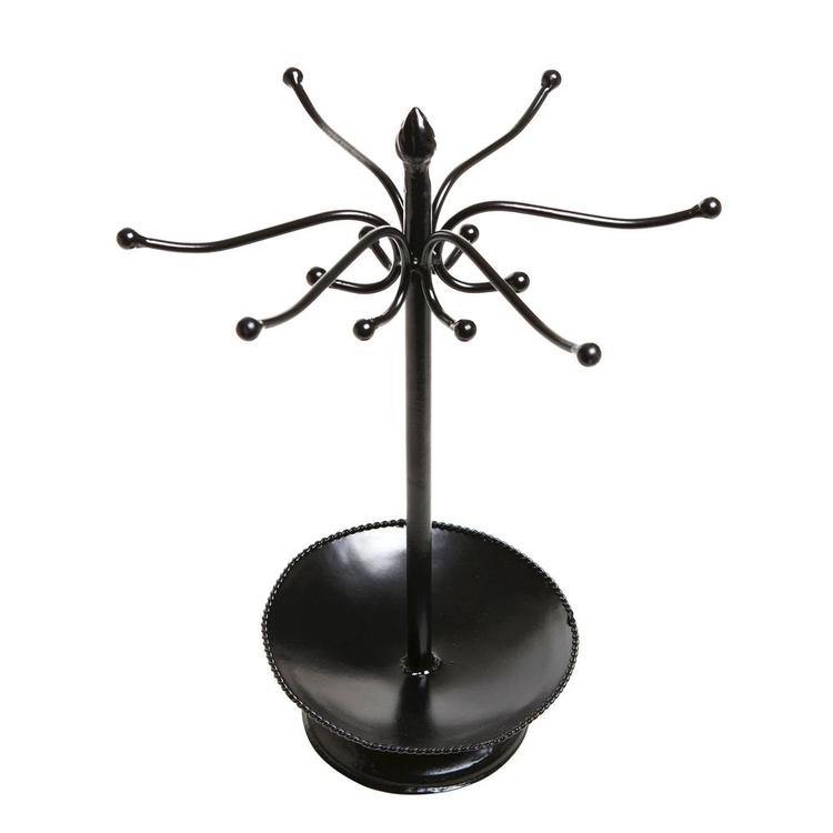 Victorian Style Black Metal Jewelry Organizer Rack Stand w/ Ring Tray-MyGift