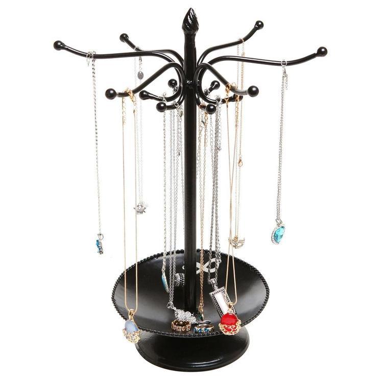 Victorian Style Black Metal Jewelry Organizer Rack Stand w/ Ring Tray