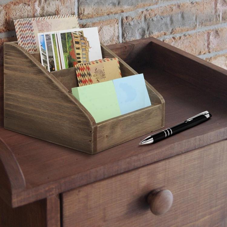 Vintage Dark Brown Wood 4 Compartments Decorative Rustic Mail Sorter / Office Desk Stationary Organizer - MyGift Enterprise LLC