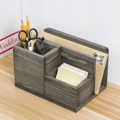Vintage Gray Solid Wood Remote Control/Office Supply Organizer - MyGift