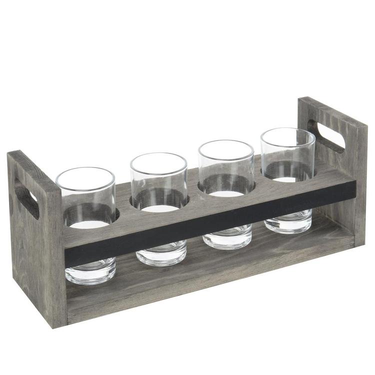 Vintage Gray Wood Beer Flight  5-Pc Tasting Set with Chalkboard Panels & 4 Tasting Glasses - MyGift Enterprise LLC