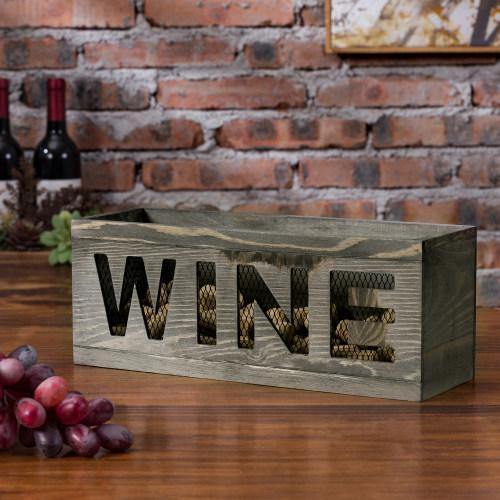 Vintage Gray Wood and Metal Mesh Wall WINE Cork Holder - MyGift