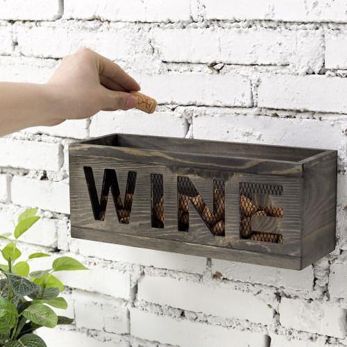 Vintage Gray Wood and Metal Mesh Wall WINE Cork Holder - MyGift