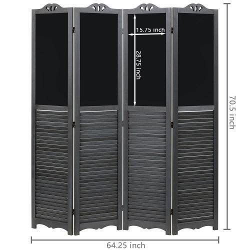 Vintage Gray Wood Louvered Room Divider with Chalkboard Panels - MyGift