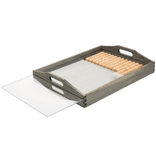 Vintage Gray Wood Serving Tray with Acrylic Display/Wine Cork Storage - MyGift