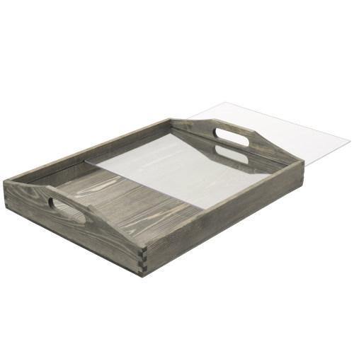 Vintage Gray Wood Serving Tray with Acrylic Display/Wine Cork Storage - MyGift