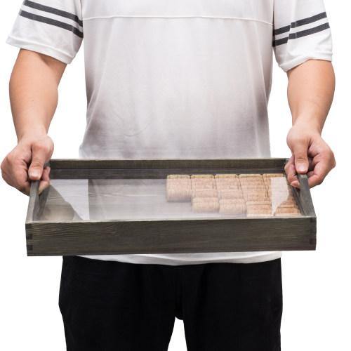 Vintage Gray Wood Serving Tray with Acrylic Display/Wine Cork Storage - MyGift