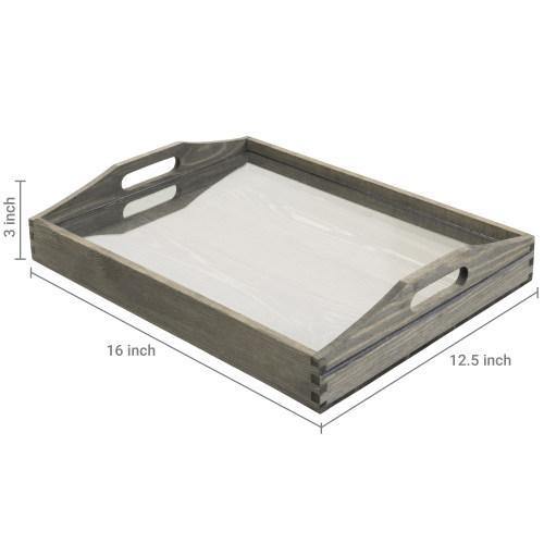 Vintage Gray Wood Serving Tray with Acrylic Display/Wine Cork Storage - MyGift