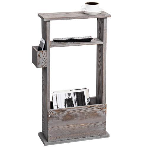 Vintage Gray Wood Side Table with Magazine Holder - MyGift