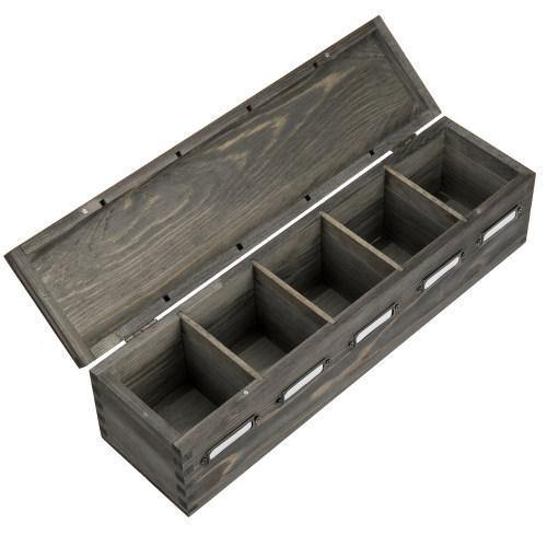 Vintage Gray Wood Tea Bag Organizer Box with Label Holders - MyGift