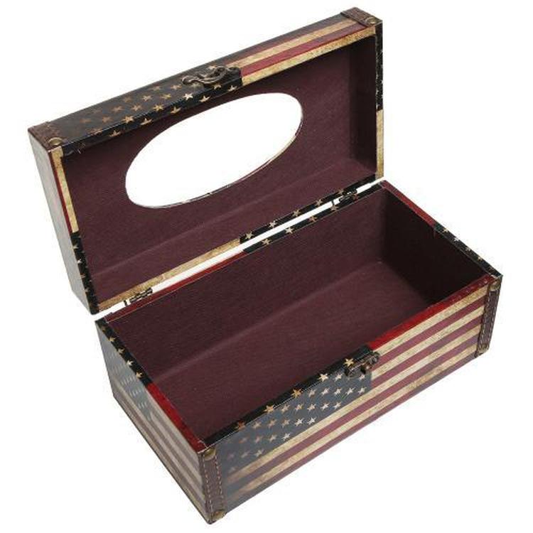 Vintage Patriotic American Flag Design Hinged Refillable Tissue Box Holder Cover