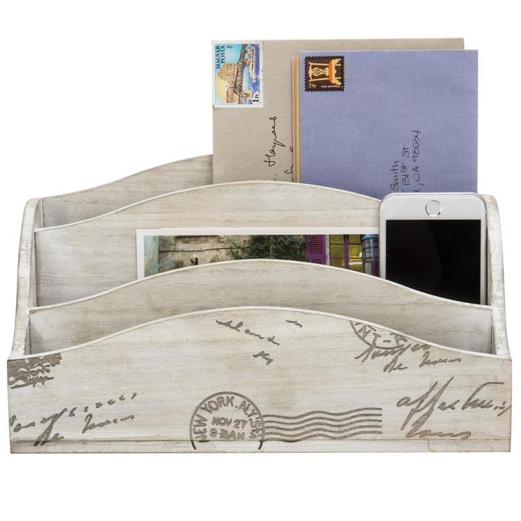 Vintage Style Postcard Design Wood Mail Sorter Box, Beige - MyGift Enterprise LLC