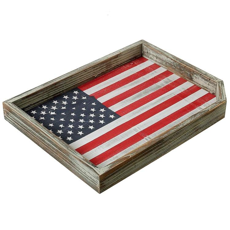 Vintage Whitewashed Wood US Flag Serving Tray