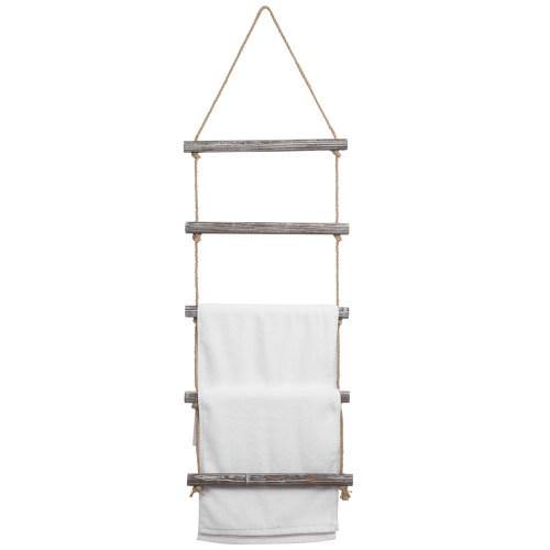 Wall Hanging Rustic Torched Wood and Rope Ladder Towel Rack with 5 Rungs - MyGift