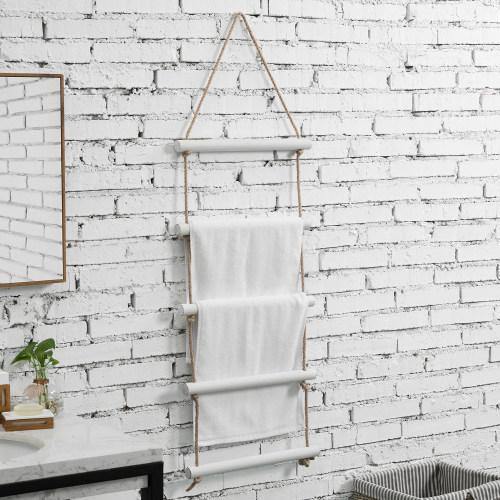 Wall Hanging Whitewashed Wood & Rope Towel Ladder - MyGift