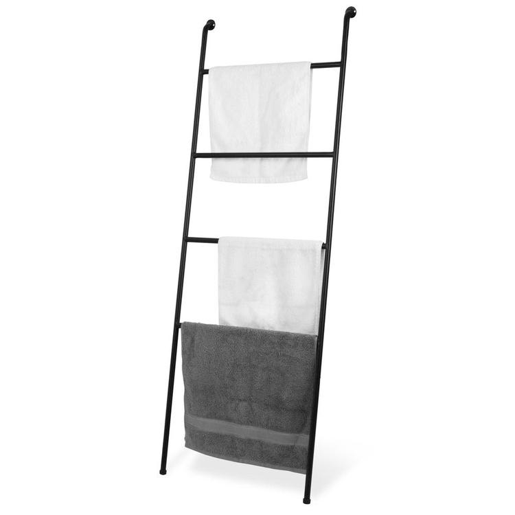 4-Foot Wall-Leaning Black Metal Ladder Towel Rack - MyGift Enterprise LLC