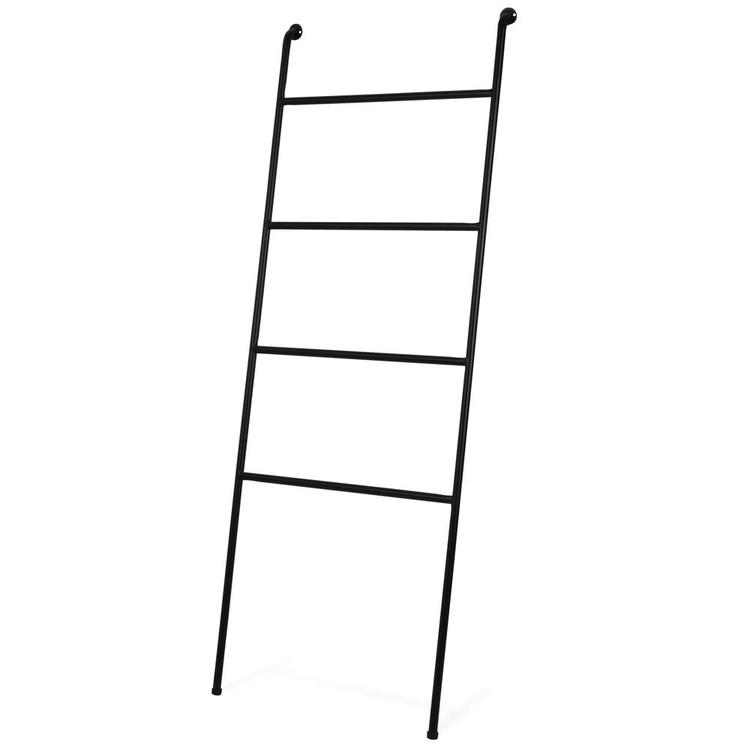 4-Foot Wall-Leaning Black Metal Ladder Towel Rack - MyGift Enterprise LLC