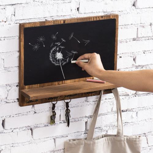 Wall Mounted Chalkboard w/ Shelf and Hooks - MyGift