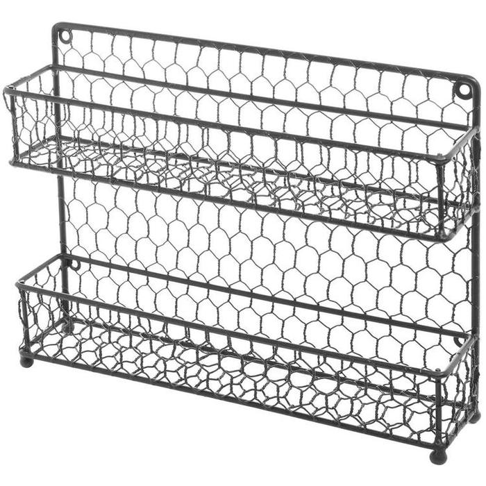 Wall-Mounted Chicken Wire Rack, 2 Tiers, Black