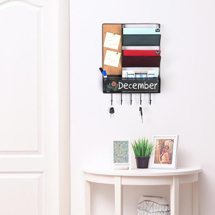 Mesh Metal Hanging Mail Sorter w Chalkboard Black MyGift