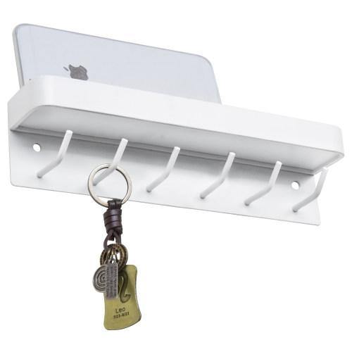 Wall Mounted Metal Key Holder with Shelf, White - MyGift