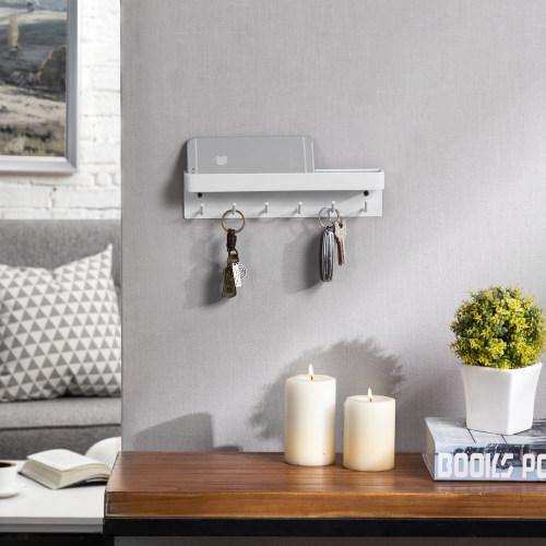 Wall Mounted Metal Key Holder with Shelf, White