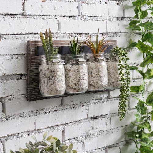 Wall Mounted Torched Wood Mason Jar Organizer - MyGift